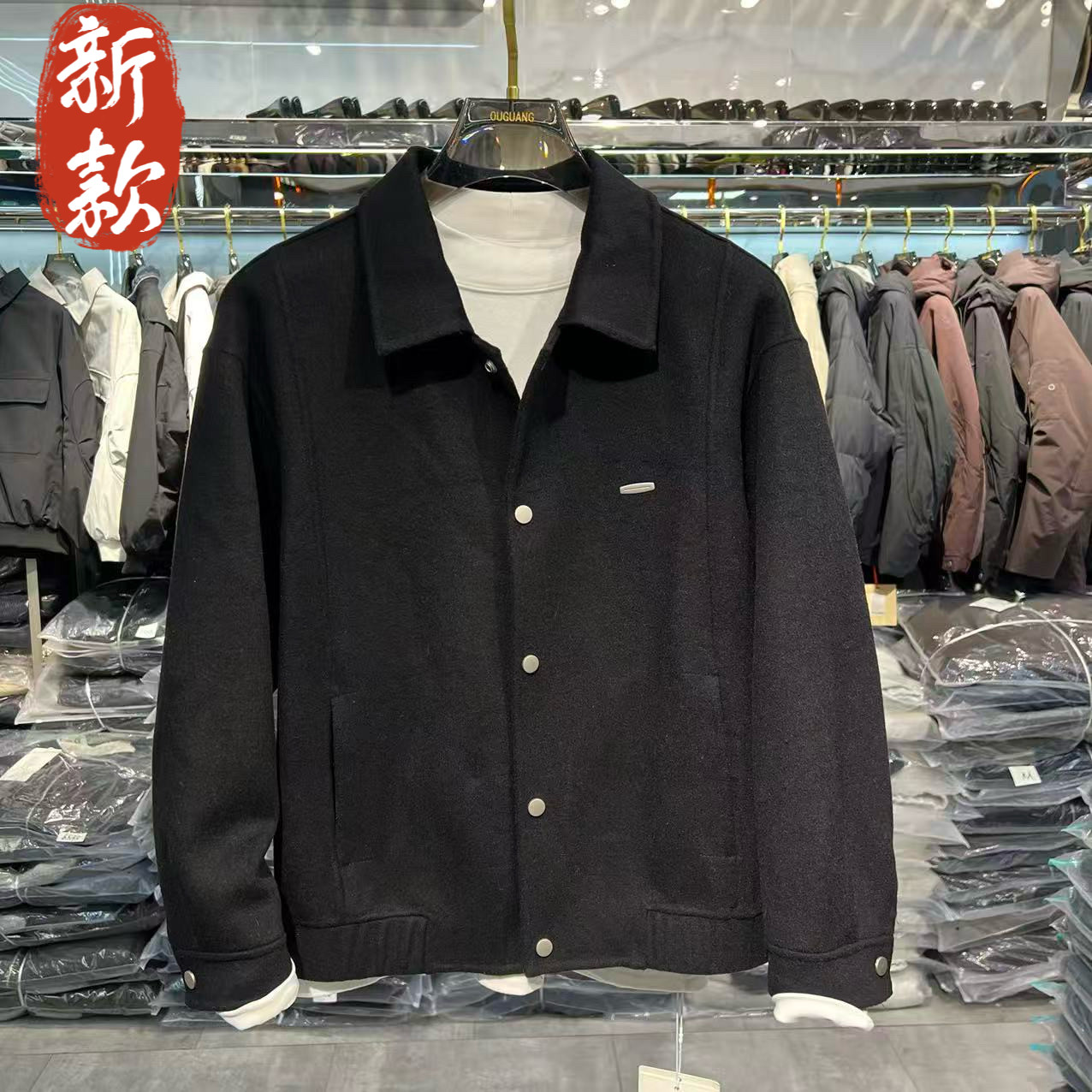 实体休闲羊毛呢子男士夹克冬季高级感大衣短款翻领双面呢男装外套