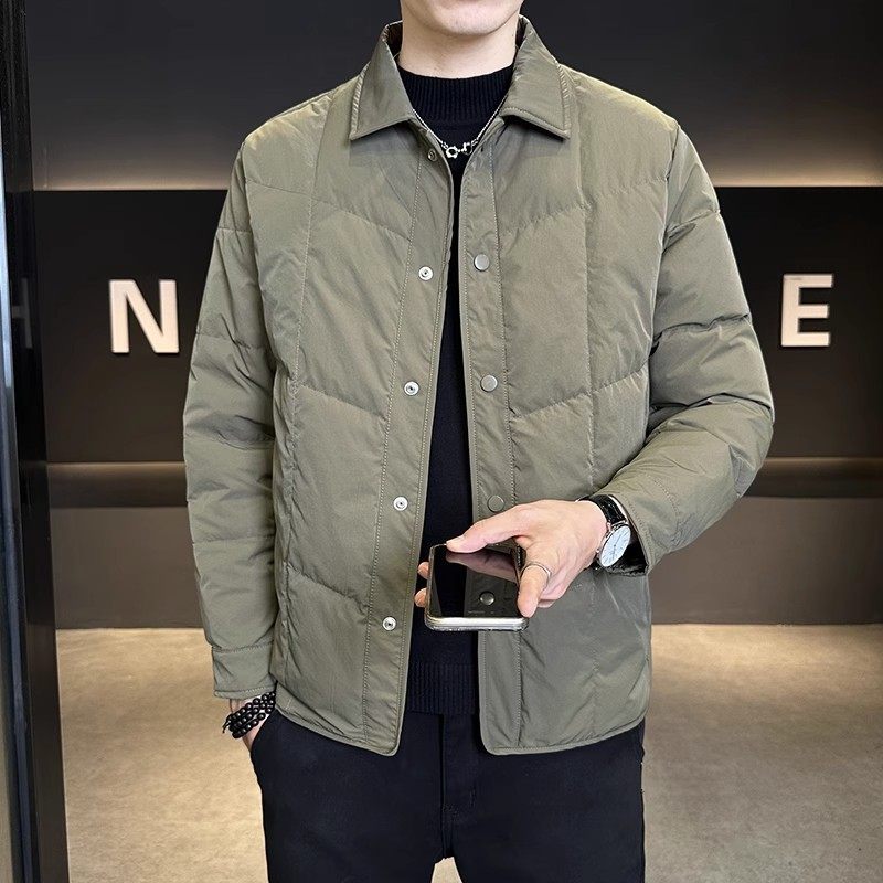 秋冬季痞帅翻领夹克外套男短款潮流高级感保暖轻薄羽绒棉上衣服袄