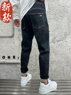 实体秋冬季潮牌磨毛刺绣水洗牛仔裤男士高级感修身小脚裤长裤子男
