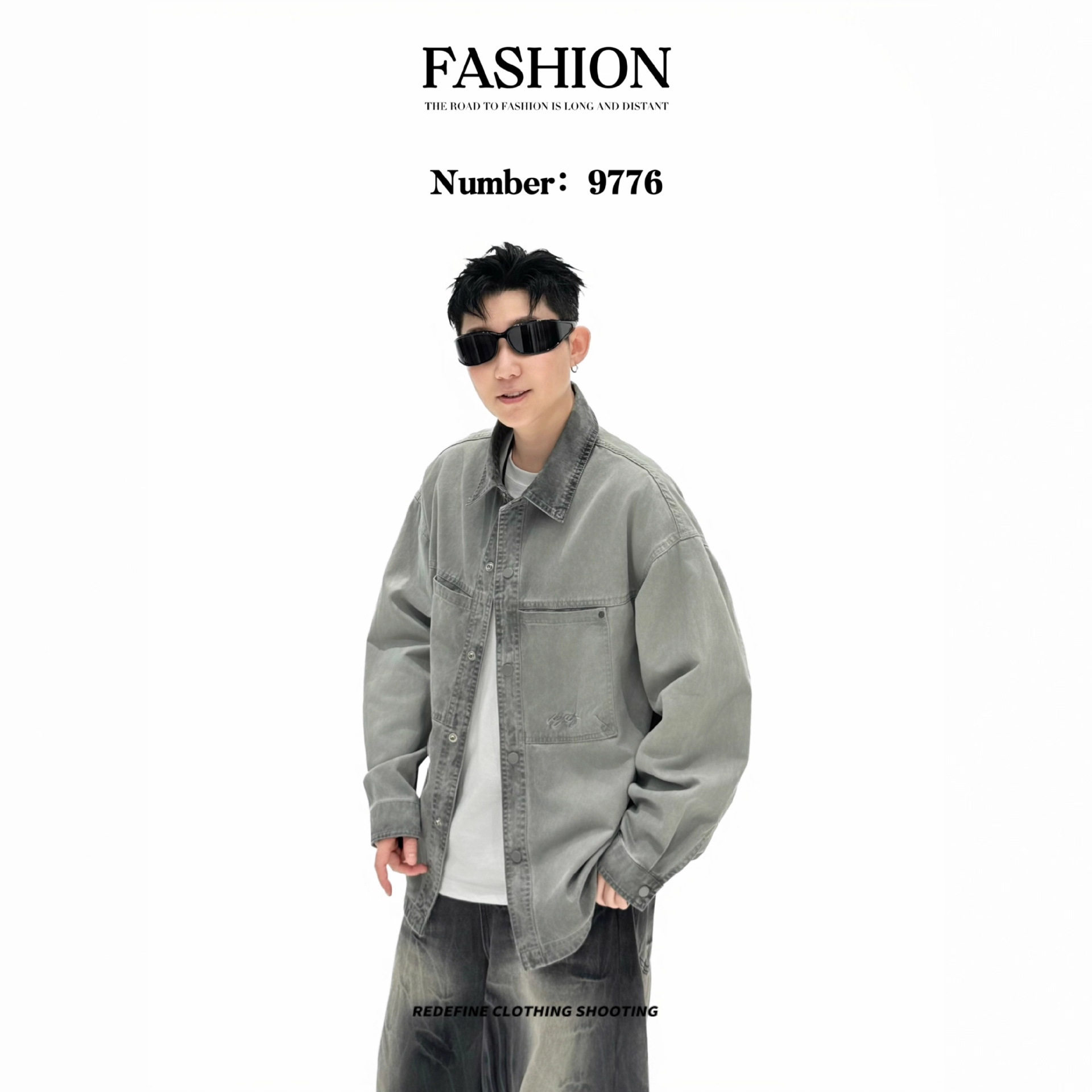 美式复古磨破设计水洗做旧拼色牛仔夹克男女春秋休闲宽松工装