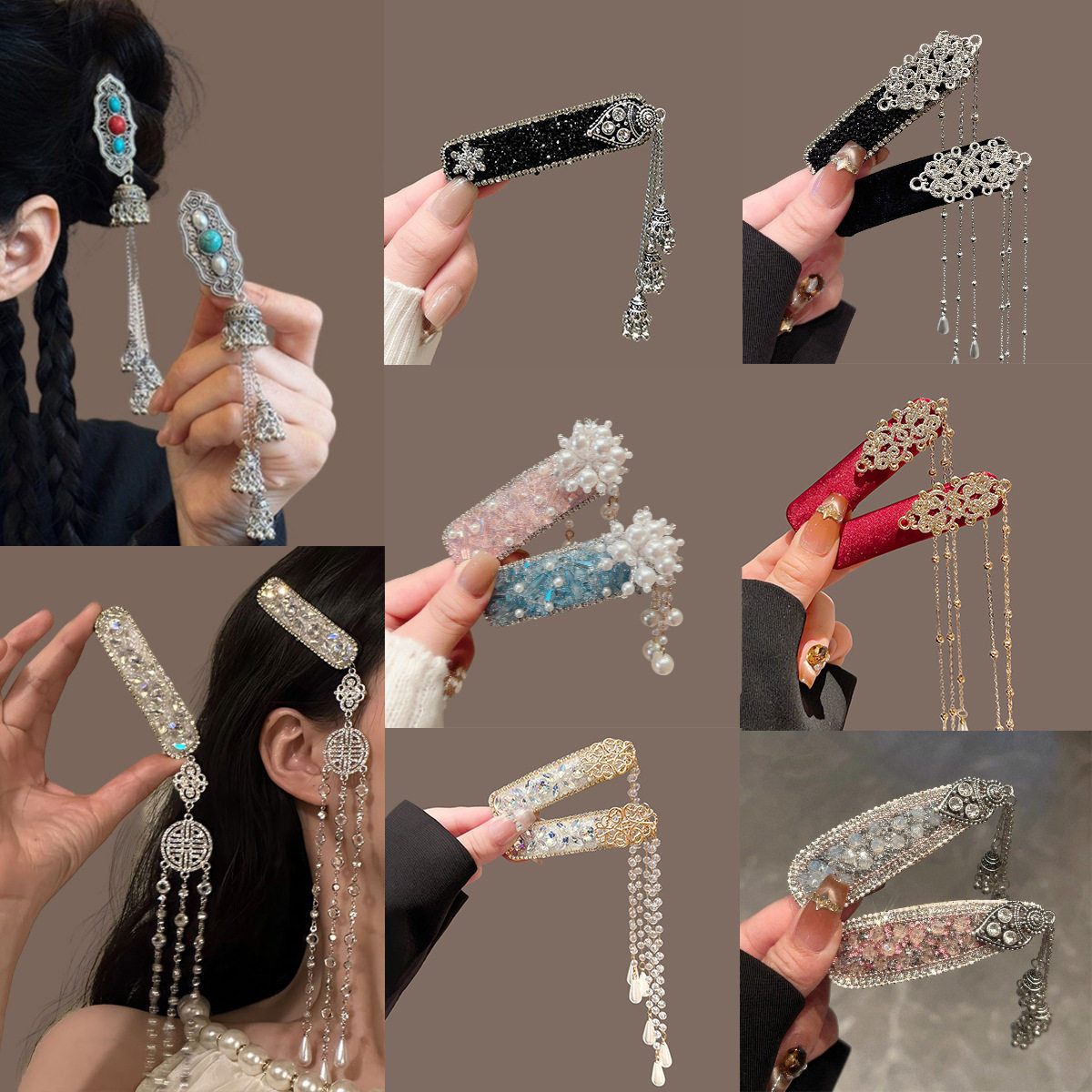 民族风闪钻流苏bb夹重工发夹女高级感水晶碎发夹气质发卡发饰新款,饰品/流行首饰/时尚饰品新,胸针,淘宝优惠券,粉丝福利购,淘宝优惠卷