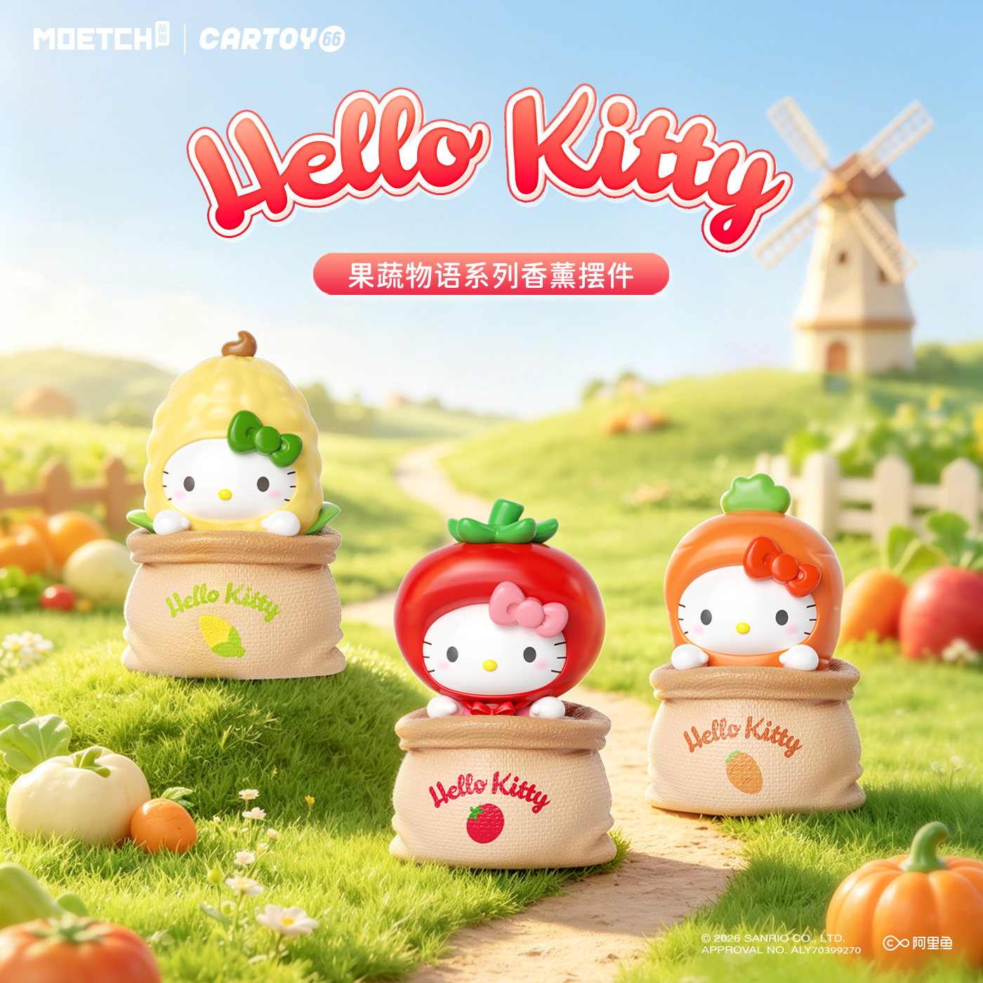 HelloKitty果蔬物语系列盲盒车载桌面香薰摆件送出风口夹女生潮玩