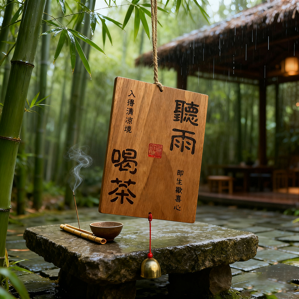 实木雕刻木牌定制刻字听雨喝茶凉亭茶室阳台户外室外复古装饰挂牌