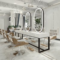 网红理发店镜台美发店简约落地镜子发廊专用柜子一体欧式挂墙潮款