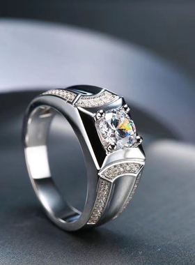 男款通灵1克拉真钻石男戒指 重工制造 男士婚戒钻戒