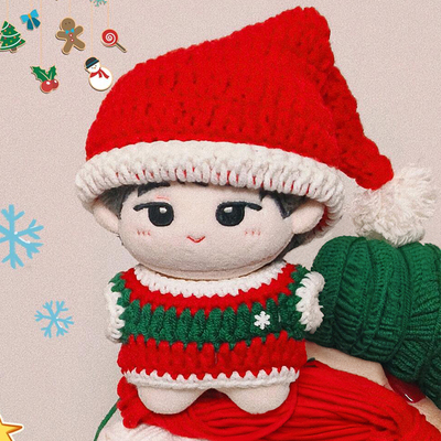 圣诞节10cm棉花娃娃海星体diy材料包圣诞帽披风娃衣套装换装钩织