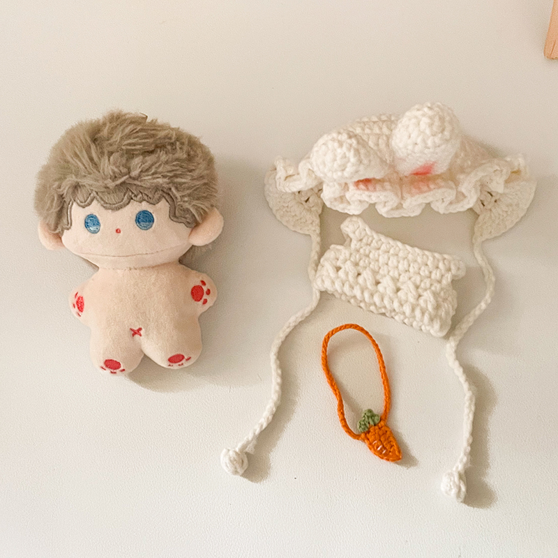 diy成品钩织可爱兔耳朵帽子衣服10cm棉花娃娃海星体套装换装娃衣