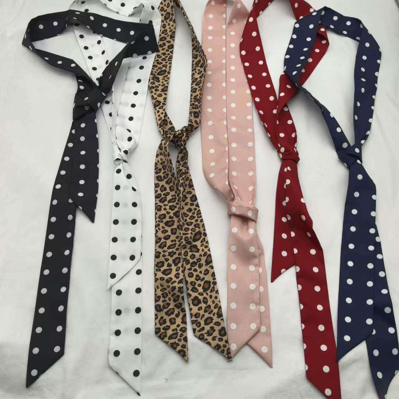 Korean style women's tie, Instagram style, retro decoration, leopard print, polka dot, long striped silk tie scarf, chic neck tie