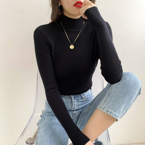 Real shot half high neck sweater women's bottoming shirt 2021 spring and autumn winter new tight inner top middle neck sweater