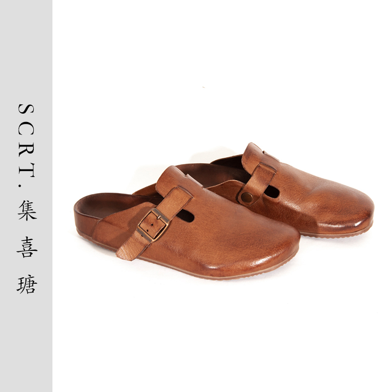 SCRT集喜瑭新款时尚全植鞣皮小马皮勃肯半拖鞋FJ0702