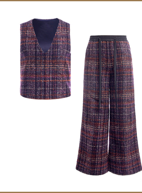 SCRT集喜瑭老钱风 MOON 羊毛粗花呢 马甲套装 SATH1650