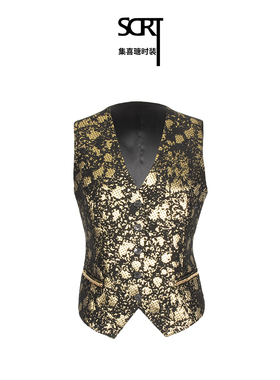 SCRT集喜瑭羊毛马甲欧根缎拼接背心上衣SFS1874