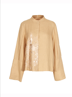 SCRT集喜瑭亚麻刺绣衬衫上衣SFW15078