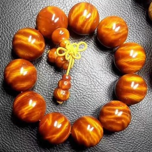 东北天然蜜蜡琥珀木手串108颗男士全透血龙木松明子原木佛珠手链