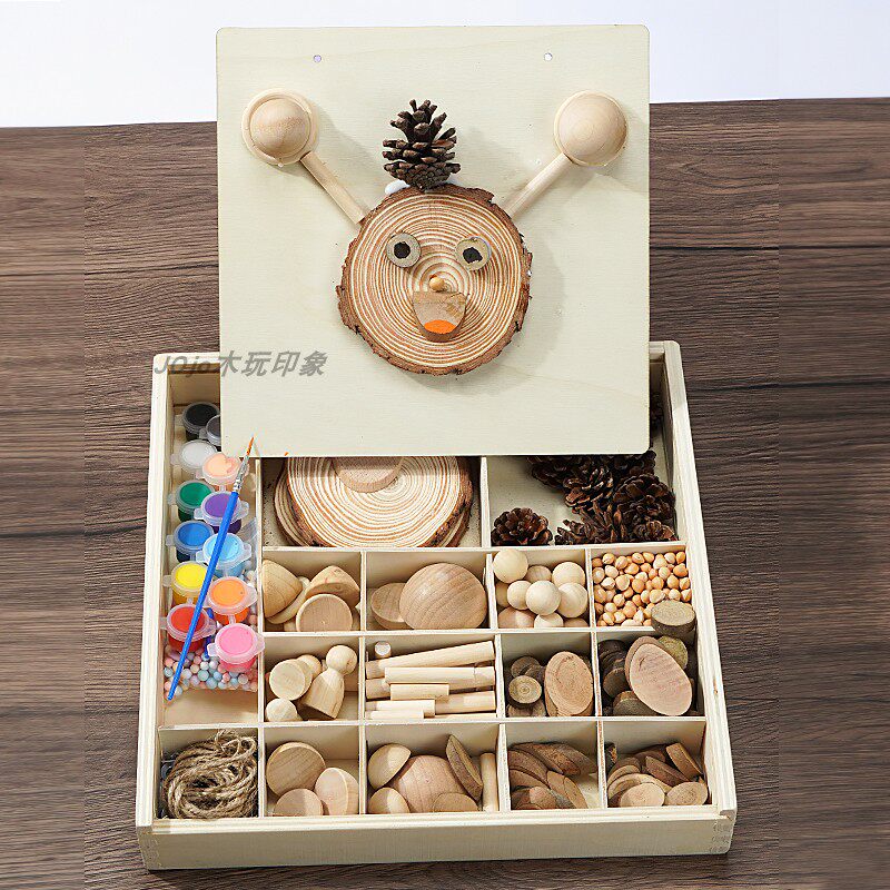 幼儿园DIY木片块材料包手工自制区域大中小班活动制作干树枝玩具