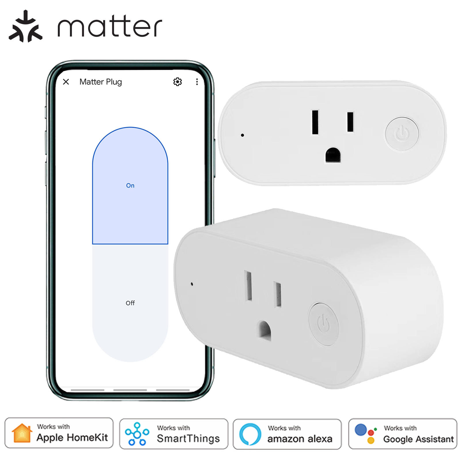 Matter智能插座插头16A美规兼容Homekit/Google/Alexa/SmartThing