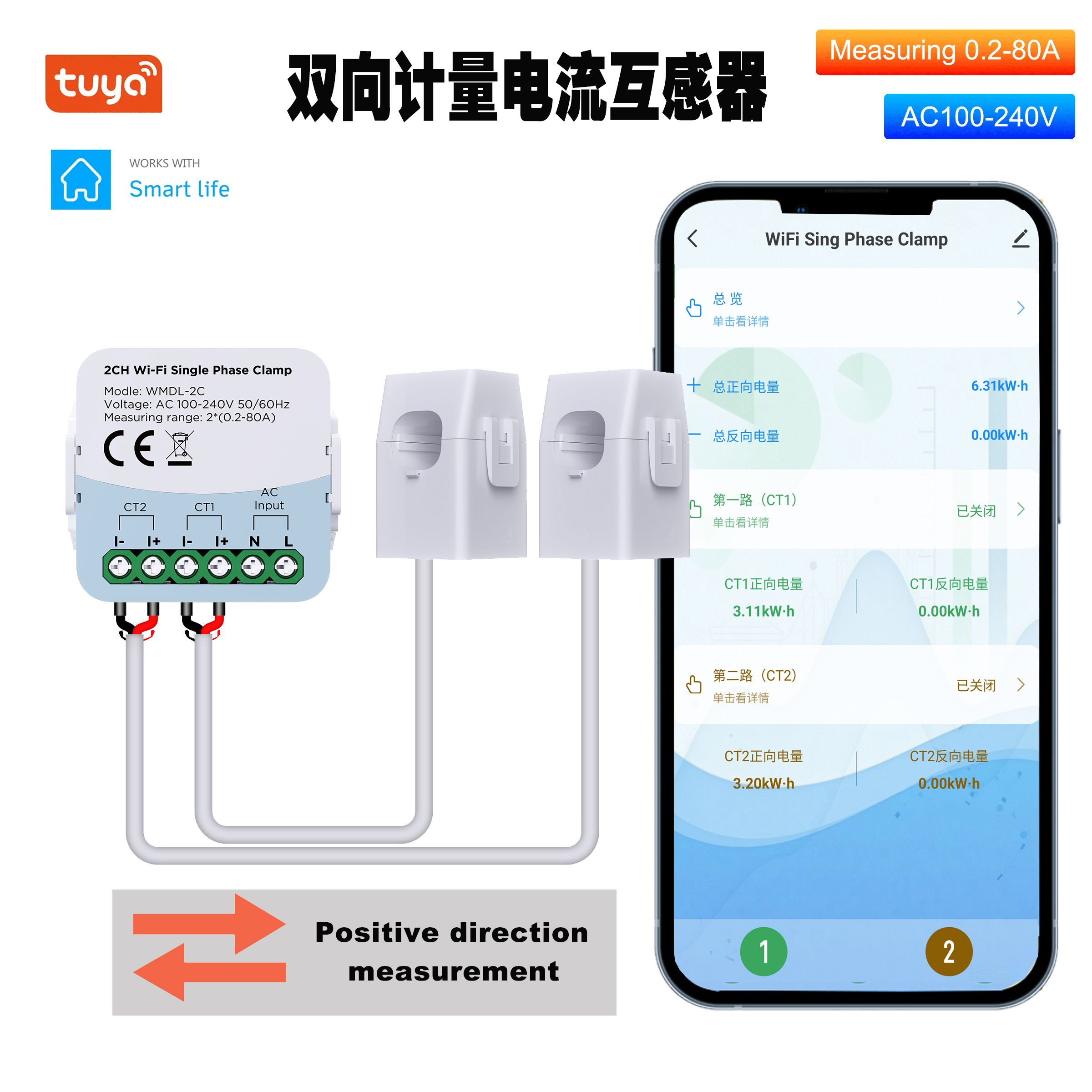 WIFI智能电流互感器双向电量检测