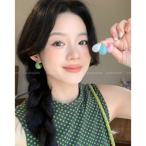 夏日多巴胺晕染水滴独特绝美耳环