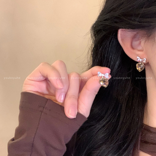 心动讯号~ 韩系冰透爱心蝴蝶结耳环女轻奢高级感耳钉小众气质耳饰