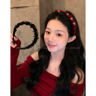 法式高级感新年红色丝绒带齿发箍女高颅顶超好看头箍日常外戴发饰