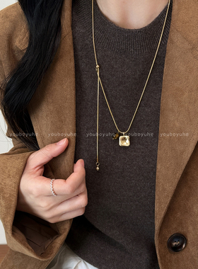 金色拉丝方块可抽拉高级感项链