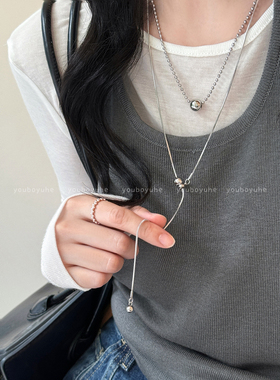 韩系ins风简约银色圆珠叠戴项链