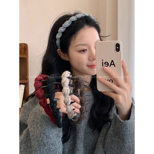 复古毛线缠绕带齿发箍女2025新款 高颅顶洋气头箍秋冬日常外戴发饰