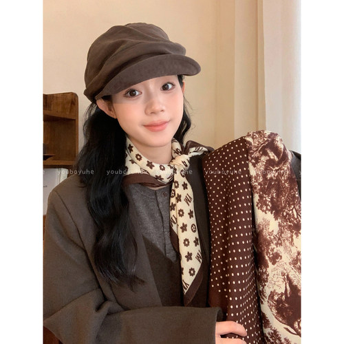 美拉德复古咖色波点高级感丝巾女