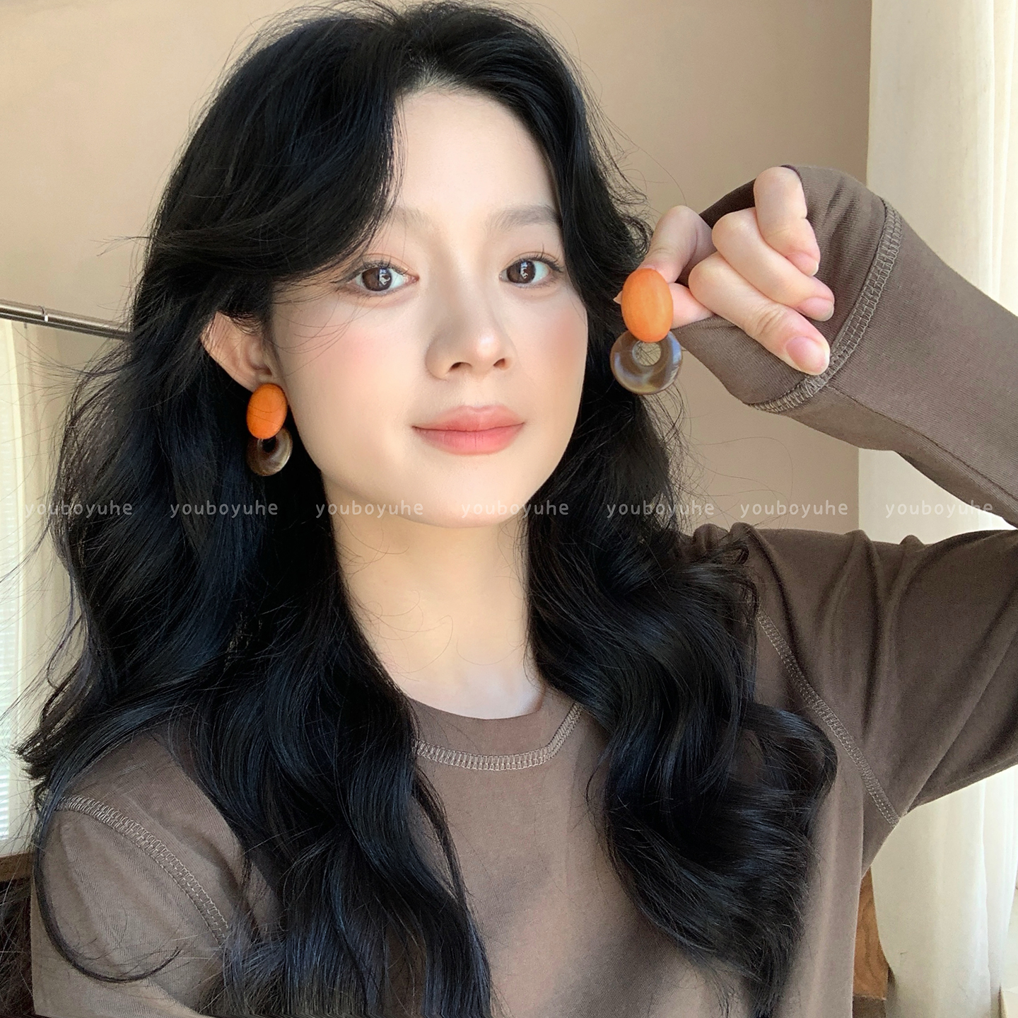 复古不规则木质耳环高级感耳钉女