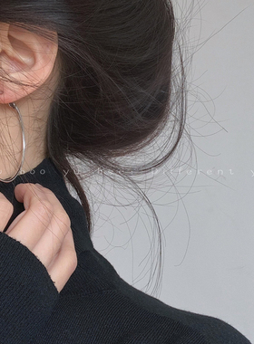 2026新款爆款素圈耳环女高级感夸张大耳圈耳夹耳扣圈圈纯银针耳饰