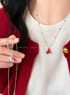 趣味小马吊坠项链长款毛衣链配饰