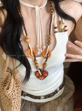 波西米亚木质海星串珠项链配饰女