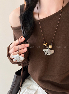 高级感小众精致银杏叶串珠项链女