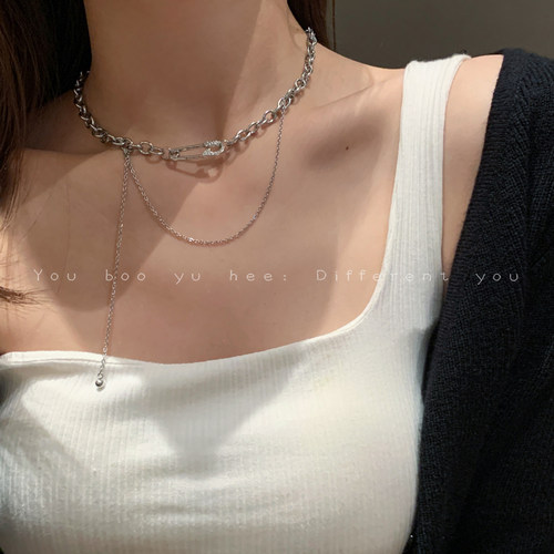 钛钢不掉色别针女ins锁骨链