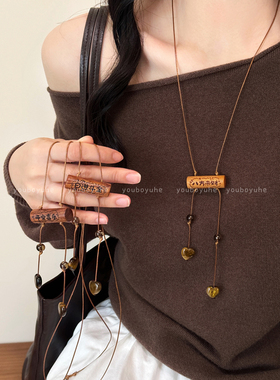 复古虎眼石串珠木质项链秋冬配饰