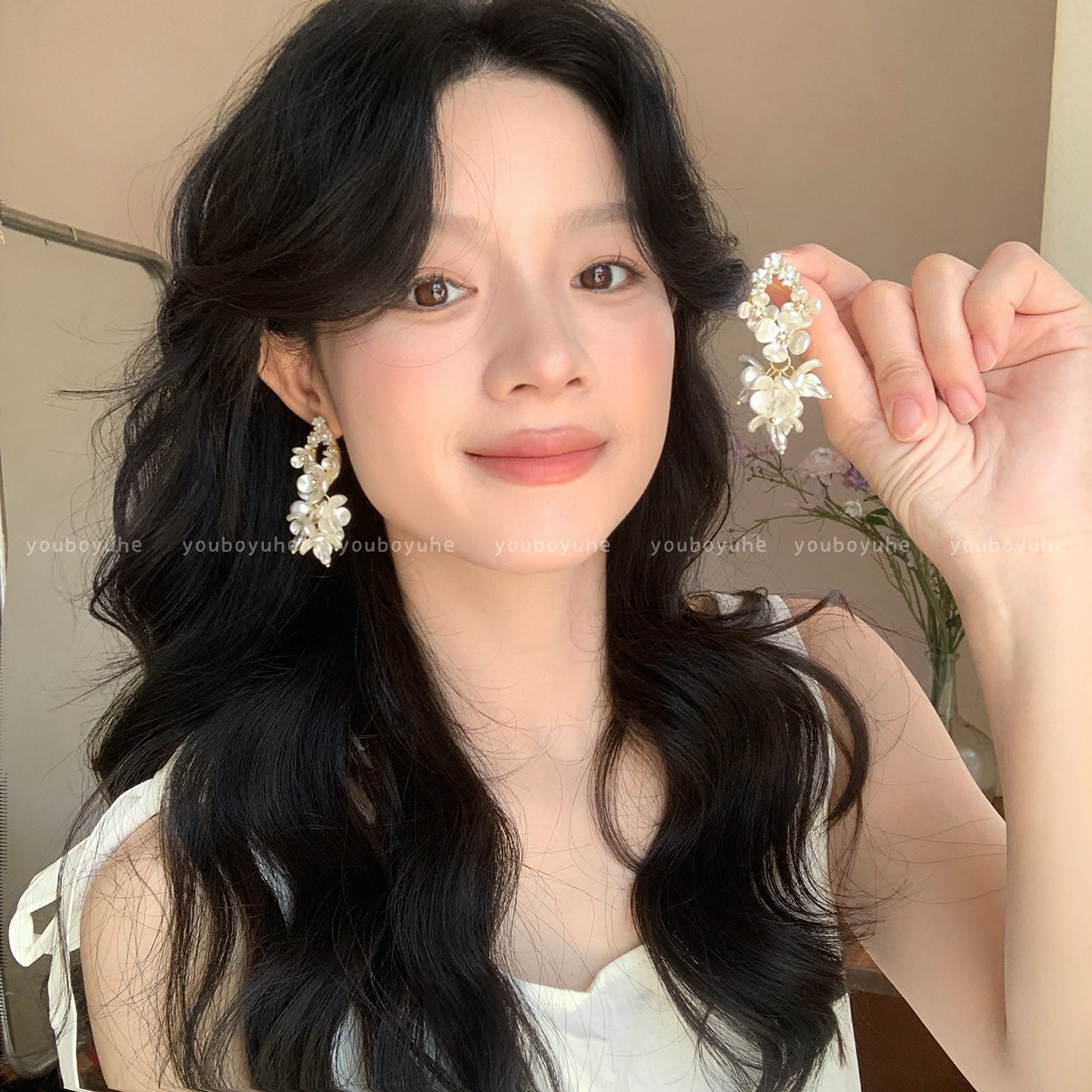 法式花朵长款耳环女2026新款轻奢小众夸张气质耳钉海边度假风耳饰