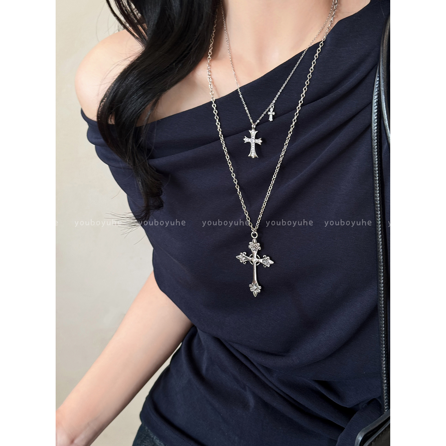 韩系银色十字架项链个性辣妹配饰
