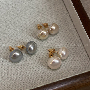 施家馒头珍珠耳钉女款轻奢高级感小众耳环养耳洞简约百搭气质耳饰