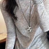 简约黑绳气球狗吊坠项链女高级感日常百搭毛衣链小众个性 情侣配饰