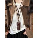 美拉德咖色牛皮绳包包吊坠项链女小众设计挂绳毛衣链复古装 饰配饰