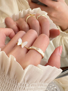 蝴蝶滴釉贝母戒指女轻奢小众设计感食指戒气质独特高级感装 饰指环