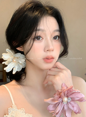 韩系精致白花珍珠发圈氛围感头花