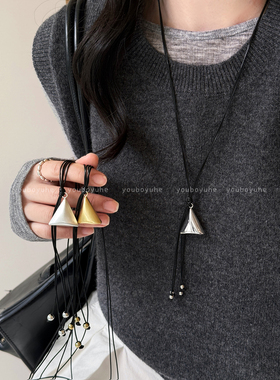 简约小众三角流苏长款挂绳项链女