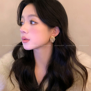 璀璨夺目~金色烟花流苏耳钉女轻奢高级感百搭耳环时尚名媛风耳饰