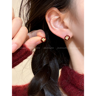 柿柿如意~红色滴釉小巧耳钉女高级感独特漂亮耳环新年超好看耳饰