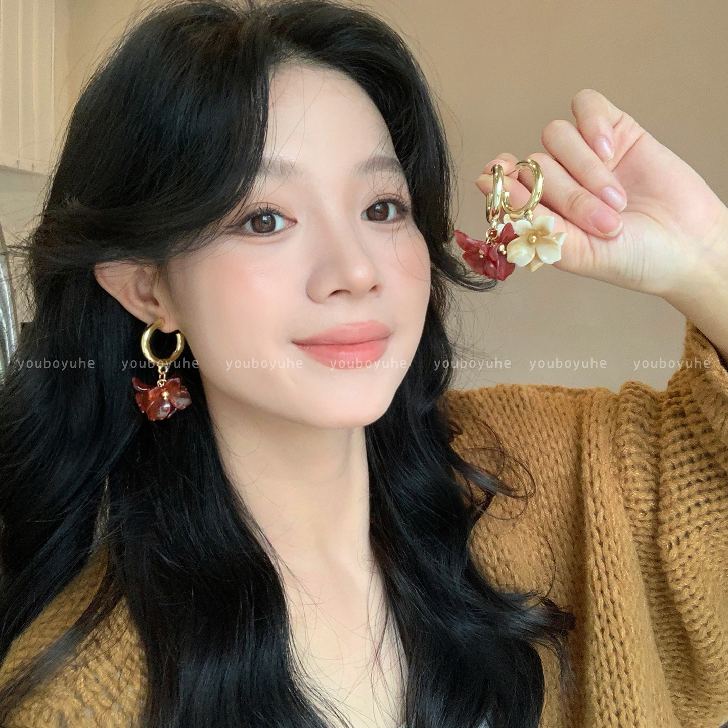 复古美拉德风花朵轻奢高级感耳环