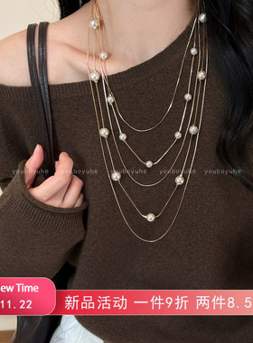 法式轻奢小众多层珍珠叠戴项链女