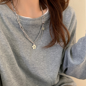 花朵双层叠戴项链女钛钢不掉色毛衣链甜酷辣妹风t恤链条挂脖配饰
