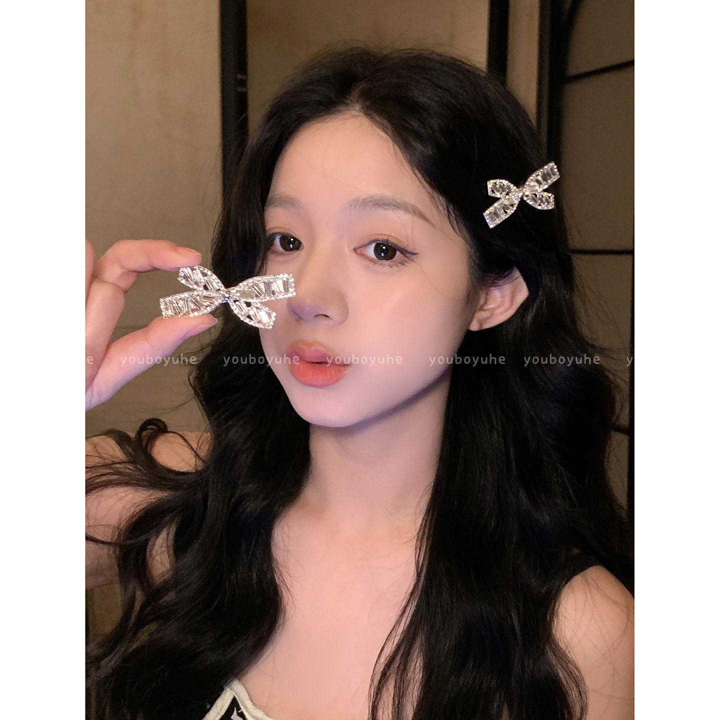 韩系甜美蝴蝶结发夹刘海夹发饰女图片