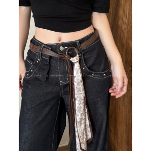 复古新年红色丝巾腰带女装 腰链皮带设计感小众腰间配饰 饰配牛仔裤